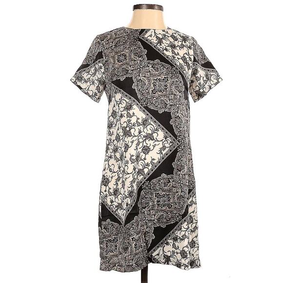 VICI Black White Paisley Mini Dress Small Patchwork Neutral Chic Quiet Luxury - Picture 2 of 6